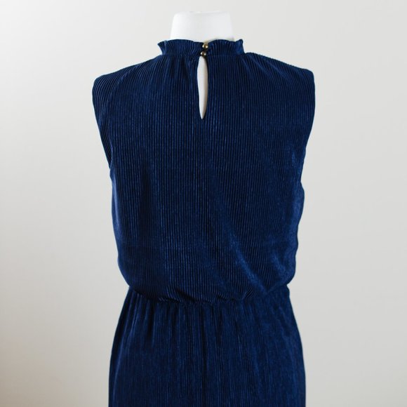Charles Henry Midnight Blue Pleated Midi Dress - Picture 7 of 9